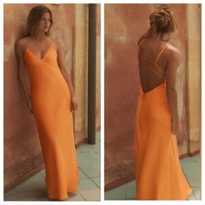 NWT ZARA ORANGE SATIN MIDI DRESS SIZE L